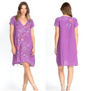 Johnny Was Workshop Women's Purple Embroidered Phoebe Drape Tunic Dress Medium
